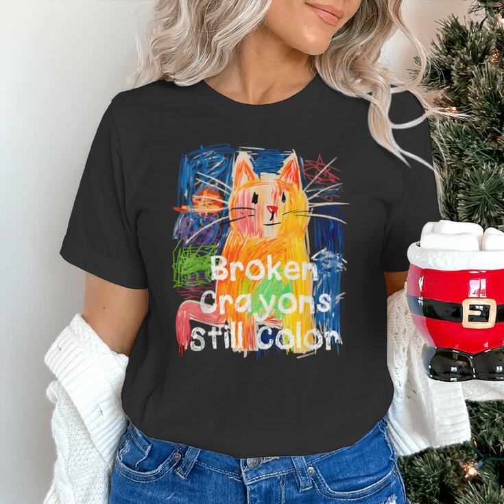Broken Crayons Still Color Cat Teacher Unisex T-Shirt, gift for family, gift for coworker Broken Crayons Still Color Cat Teacher Unisex T-Shirt, gift for family, gift for coworker