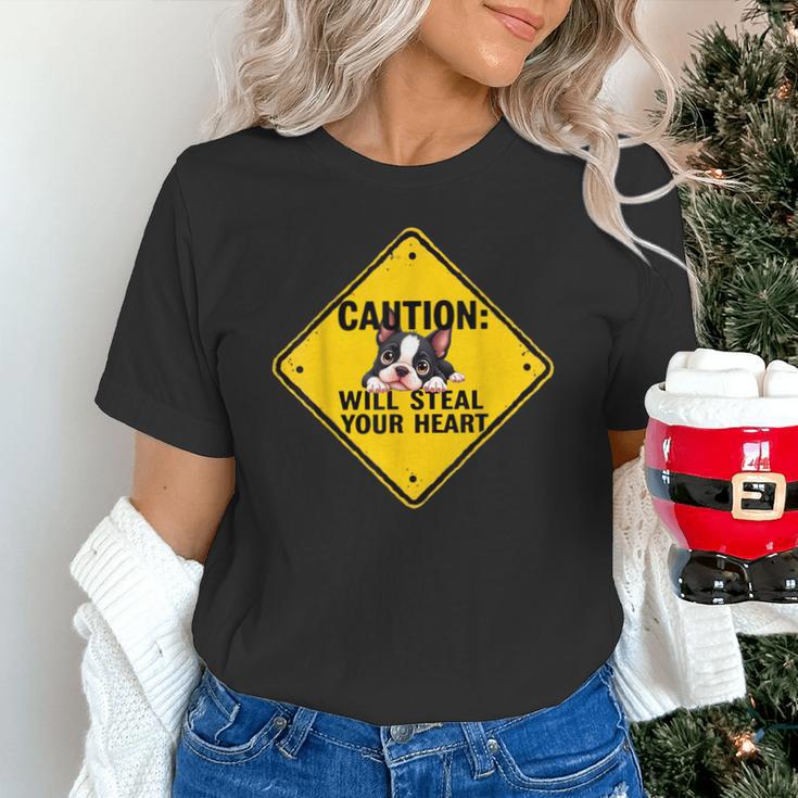 Caution Sign Boston Terrier Dog Bostie Puppy Unisex T-Shirt, gift for family, gift for coworker