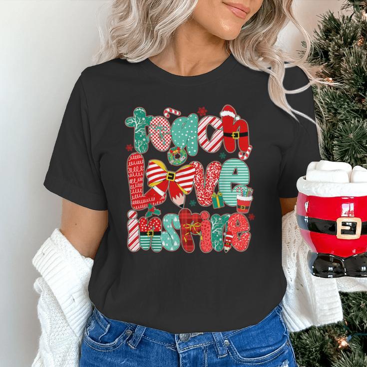 Christmas Coquette Bow Teacher Teach Love Inspire Unisex T-Shirt, gift for family, gift for coworker