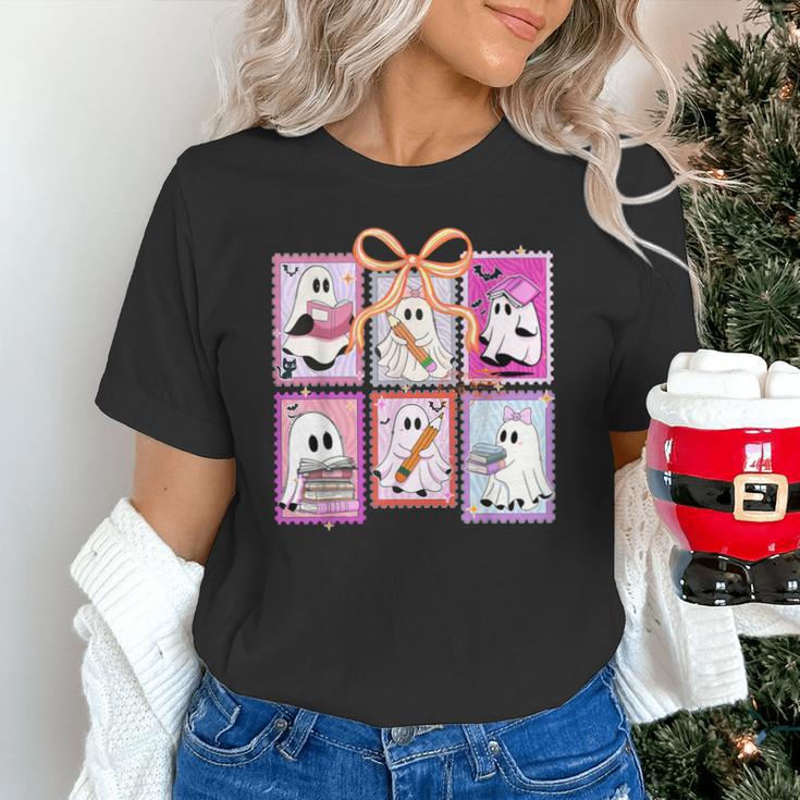 Coquette Bow Spooky Teacher Ghost Halloween Trick Or Teach Unisex T-Shirt, gift for family, gift for coworker