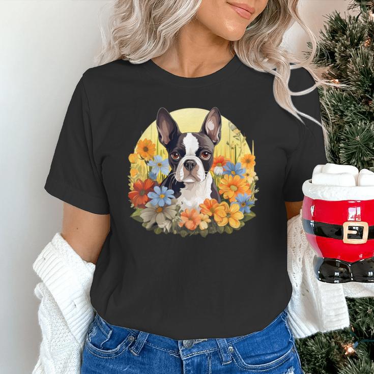 Cute Boston Terrier Spring Flower Garden Colorful Puppy Dog Unisex T-Shirt, gift for family, gift for coworker