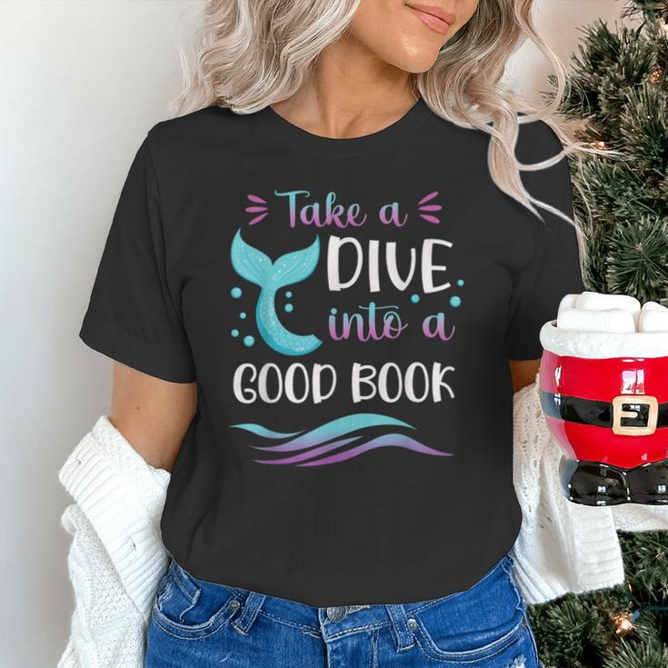Cute Mermaid Librarian Teacher Dive Into A Good Book Reading Unisex T-Shirt, gift for family, gift for coworker Cute Mermaid Librarian Teacher Dive Into A Good Book Reading Unisex T-Shirt, gift for family, gift for coworker
