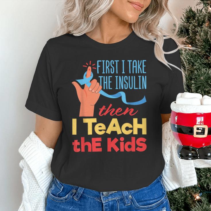 Diabetic Teacher Diabetes Awareness Insulin Blue Ribbon Unisex T-Shirt, gift for family, gift for coworker