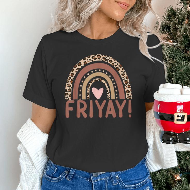 Happy Fri-Yay Friday Lovers Fun Teacher Leopard Rainbow Men Women Girls Kids Unisex T-Shirt, gift for family, gift for coworker