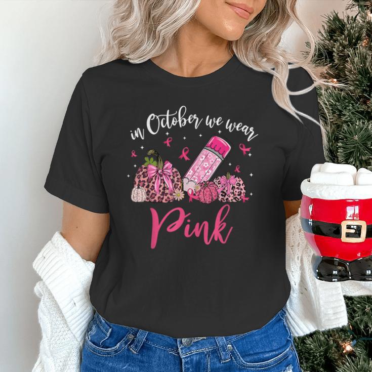 In October We Wear Pink Apple Teacher Daisy Breast Cancer Unisex T-Shirt, gift for family, gift for coworker