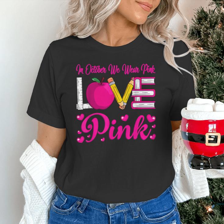 In October We Wear Pink Love Teacher Breast Cancer Awareness Unisex T-Shirt, gift for family, gift for coworker