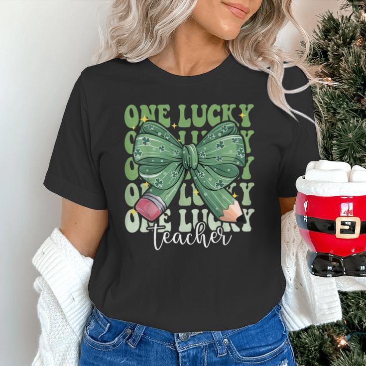 One Lucky Teacher Coquette Bow St Patricks Day Teacher Unisex T-Shirt, gift for family, gift for coworker