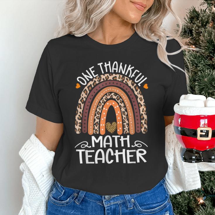 One Thankful Math Teacher Leopard Rainbow Thanksgiving Unisex T-Shirt, gift for family, gift for coworker
