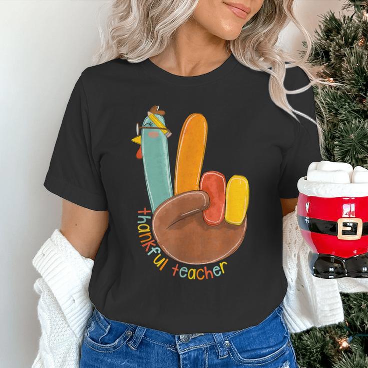 One Thankful Teacher Thanksgiving Turkey Peace Hand Sign Unisex T-Shirt, gift for family, gift for coworker One Thankful Teacher Thanksgiving Turkey Peace Hand Sign Unisex T-Shirt, gift for family, gift for coworker