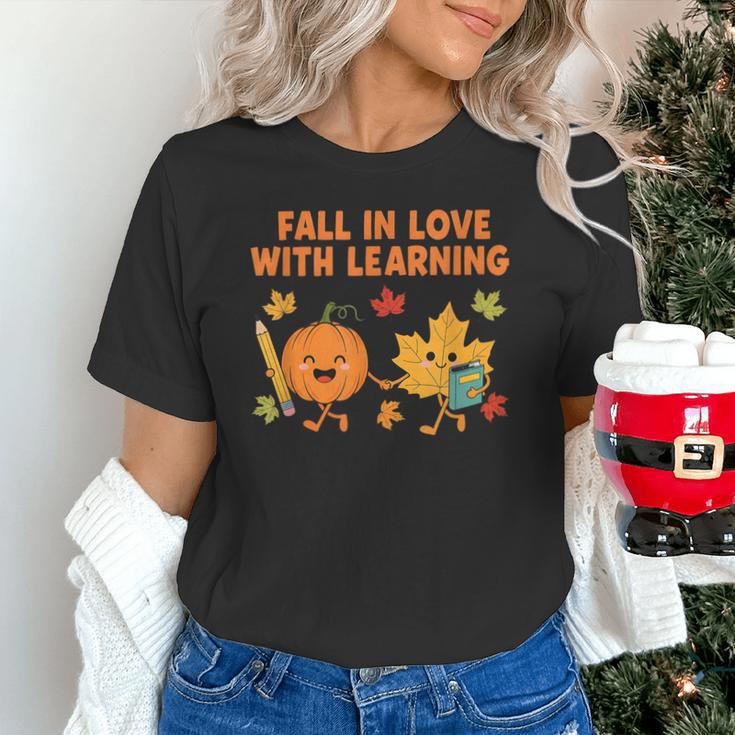 Retro Fall In Love With Learning Autumn Pumpkin Teacher Unisex T-Shirt, gift for family, gift for coworker