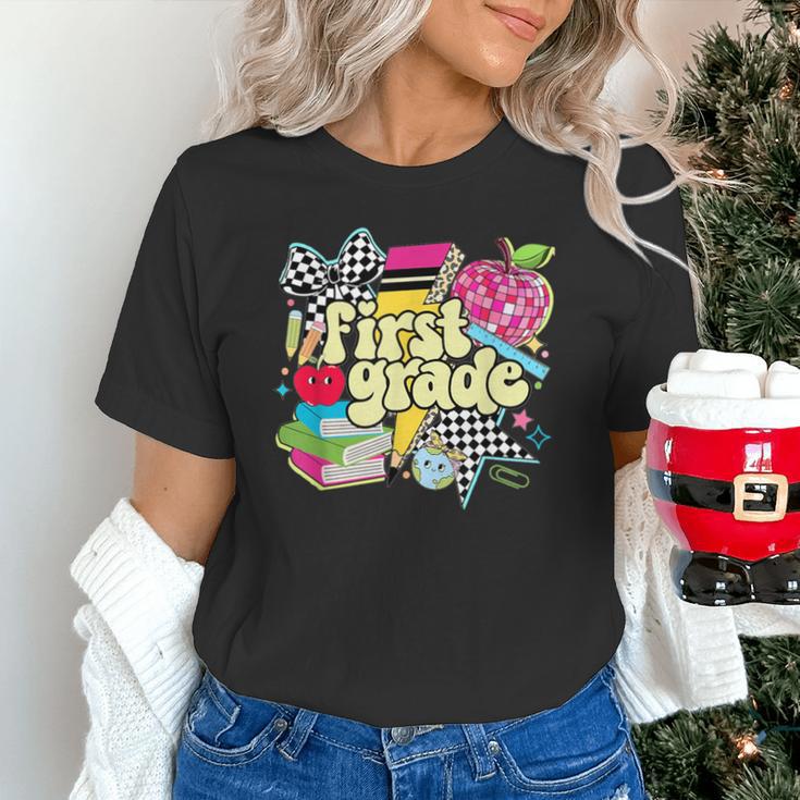 Retro First Grade Teacher Disco Ball Coquette Back To School Unisex T-Shirt, First Grade Teacher Shirts, gift for family, gift for coworker