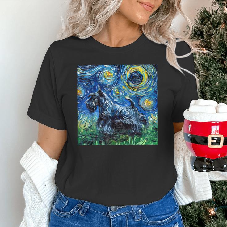 Scottish Terrier Starry Night Scotty Dog Art By Aja Unisex T-Shirt, gift for family, gift for coworker