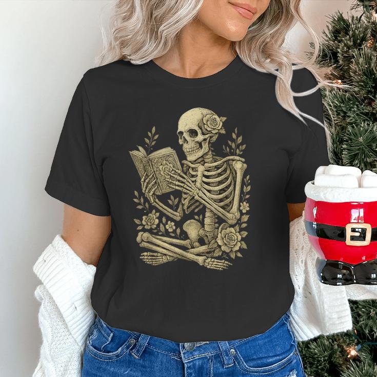 Skeleton Book Floral Skull Halloween Teacher Costume Unisex T-Shirt, gift for family, gift for coworker