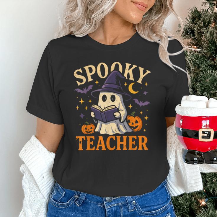 Spooky Teacher Halloween Cute Ghost Pumpkin Reading Women Unisex T-Shirt, gift for family, gift for coworker