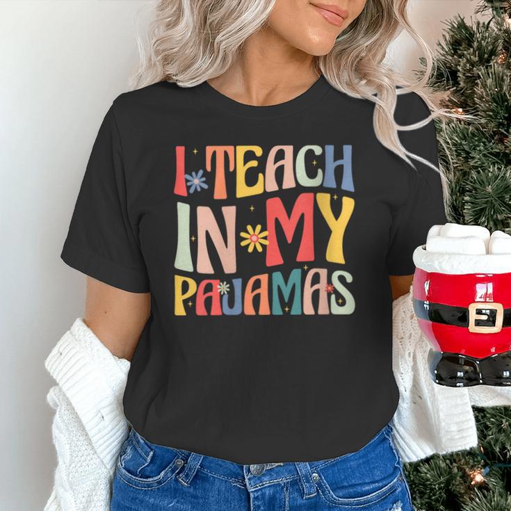 I Teach In My Pajamas Retro Groovy Teacher Humor Unisex T-Shirt, Groovy Teacher Shirts, gift for family, gift for coworker