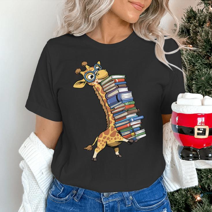 Teacher Shirt Giraffe Holding Books Bookworm Librarian Unisex T-Shirt, gift for family, gift for coworker