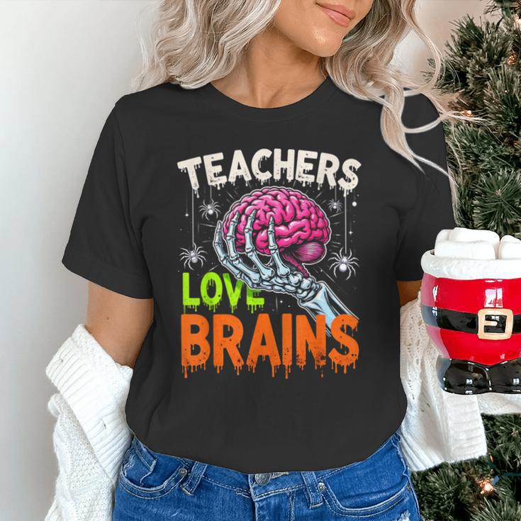 Teachers Love Brains Halloween 2025 Skeleton Costume Unisex T-Shirt, gift for family, gift for coworker Teachers Love Brains Halloween 2025 Skeleton Costume Unisex T-Shirt, gift for family, gift for coworker