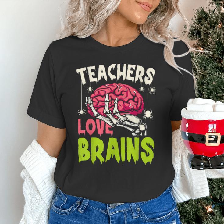 Teachers Love Brains Skeleton Halloween Teacher Funny Unisex T-Shirt, gift for family, gift for coworker