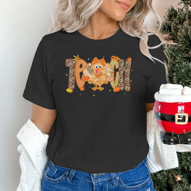 Thanksgiving Turkey Teach Thankful Teacher Girly Bow Women Unisex T-Shirt, gift for family, gift for coworker