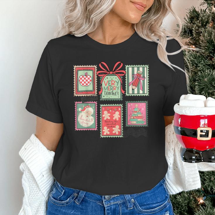 Vintage Preppy Very Merry Teacher Santa Stamps Christmas Unisex T-Shirt, gift for family, gift for coworker Vintage Preppy Very Merry Teacher Santa Stamps Christmas Unisex T-Shirt, gift for family, gift for coworker
