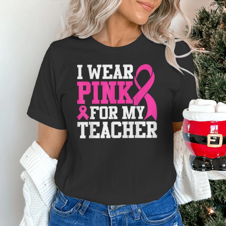 I Wear Pink For My Teacher Breast Cancer Awareness Unisex T-Shirt, gift for family, gift for coworker
