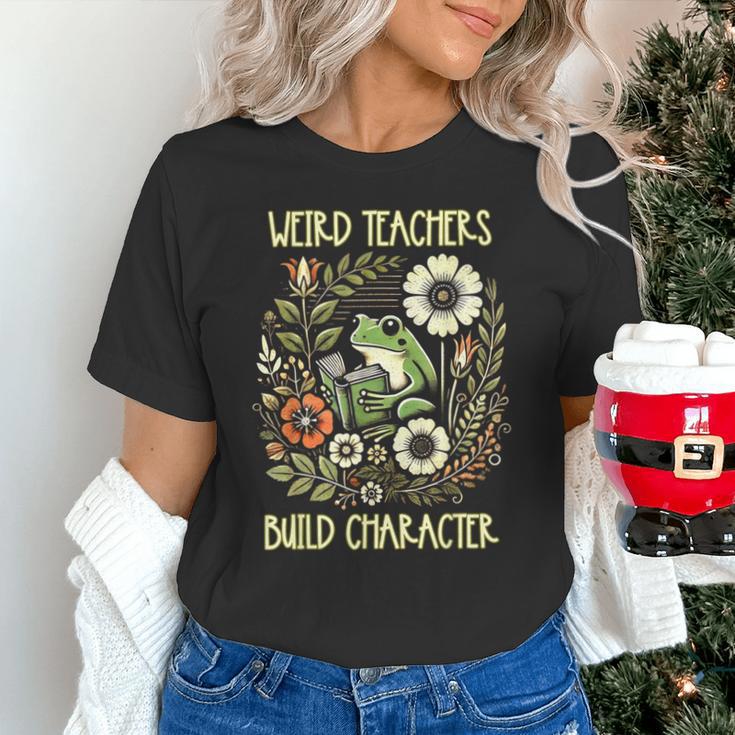 Weird Teachers Build Character Frog Reading Book Librarian Unisex T-Shirt, gift for family, gift for coworker