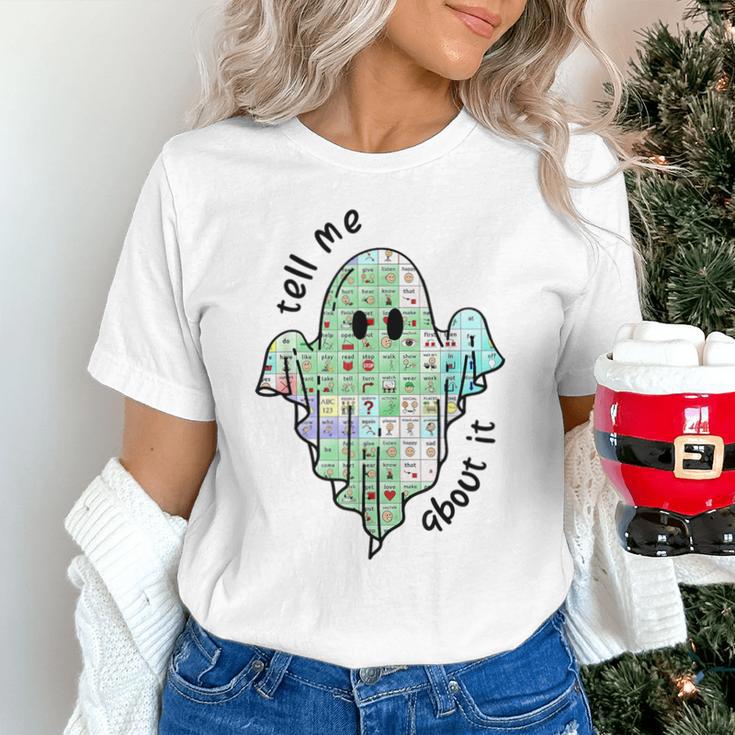 AAC Ghost Tell Me About It Speech Pathology AAC Sped Teacher Unisex T-Shirt, gift for family, gift for coworker AAC Ghost Tell Me About It Speech Pathology AAC Sped Teacher Unisex T-Shirt, gift for family, gift for coworker