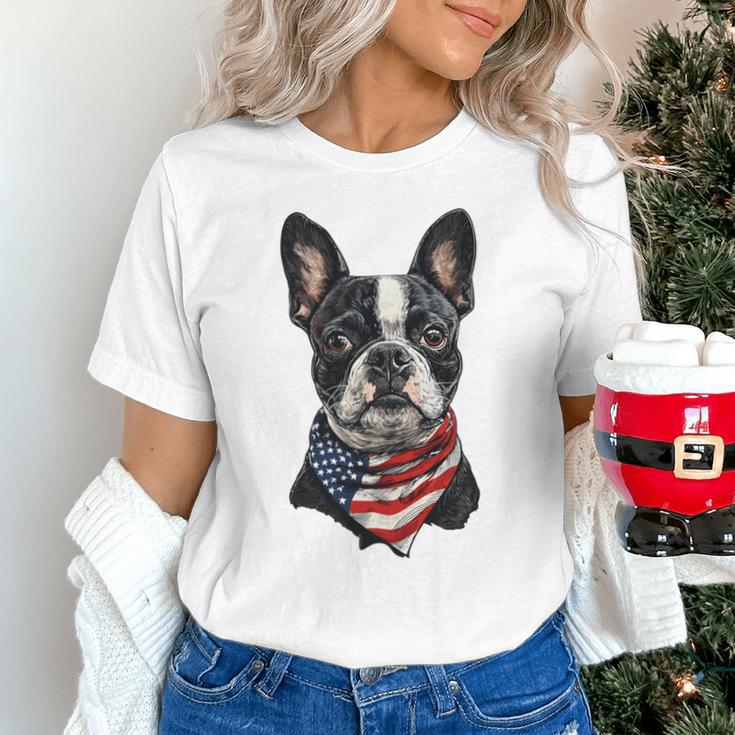 Boston Terrier American Flag Unisex T-Shirt, American Boston Terrier Shirts, gift for family, gift for coworker