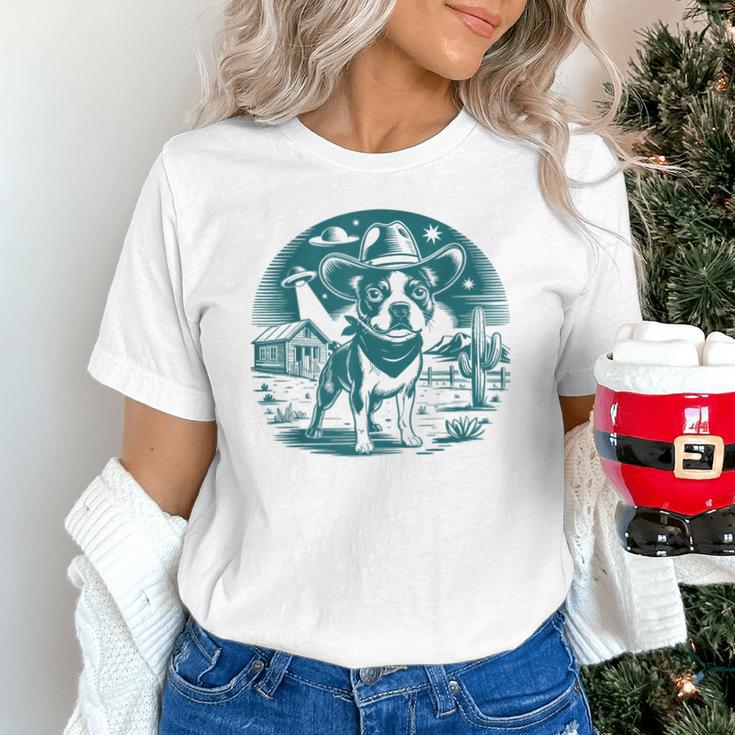 Boston Terrier Cowboy UFO Shirt Vintage Western Dog Mom Tee Unisex T-Shirt, Boston Terrier Mom Shirts, gift for family, gift for coworker