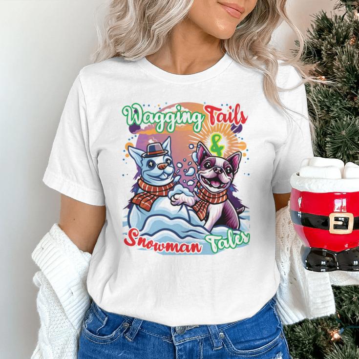 Boston Terrier Dog Christmas Snowman Winter Snow Unisex T-Shirt, Boston Terrier Christmas Shirts, gift for family, gift for coworker