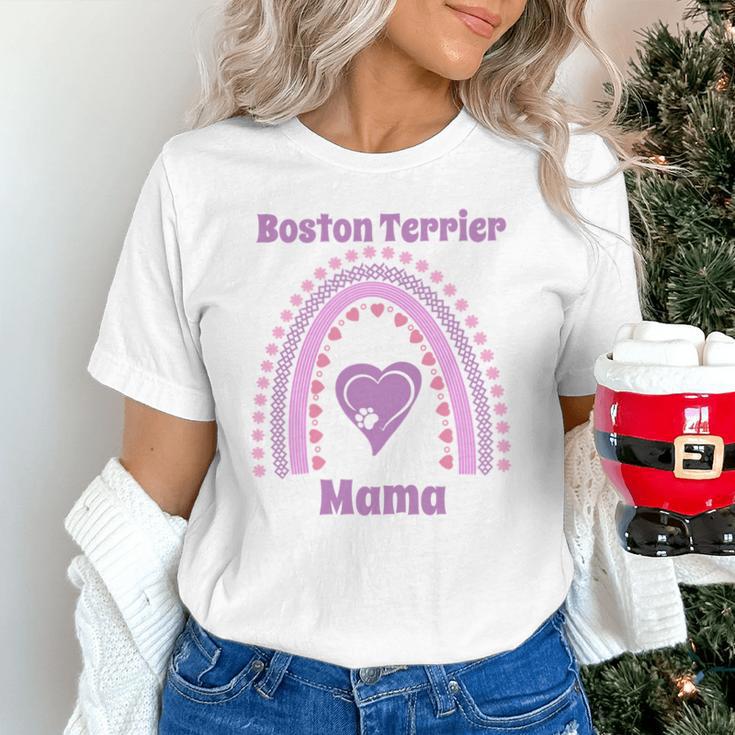 Boston Terrier Mama Cute Rainbow Paw Heart Shape Unisex T-Shirt, gift for family, gift for coworker