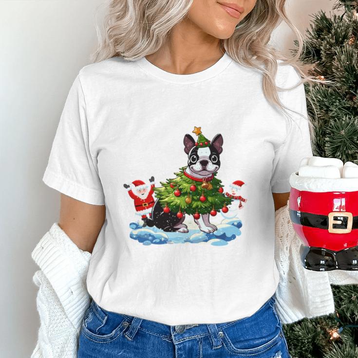 Boston Terrier Merry Christmas Tree Lights Dog X-Mas Dogs Unisex T-Shirt, Boston Terrier Christmas Shirts, gift for family, gift for coworker