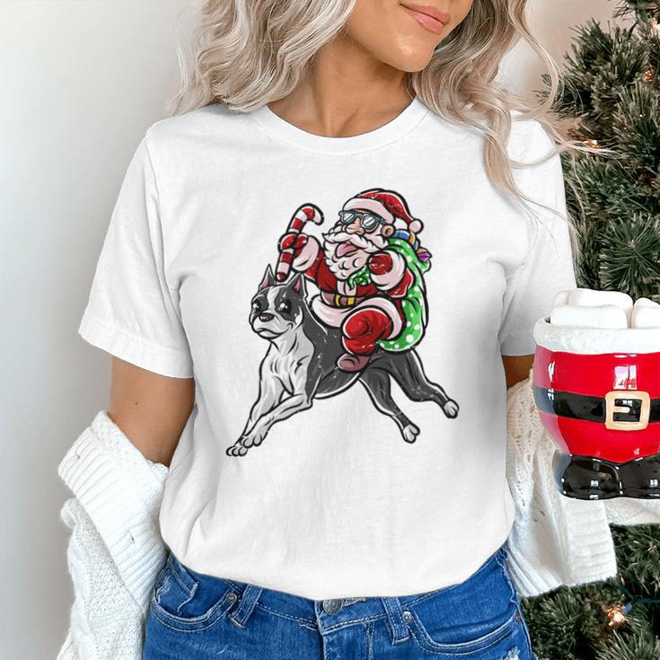 Boston Terrier Santa Claus Hat Merry Christmas Dog X-Mas Unisex T-Shirt, Boston Terrier Christmas Shirts, gift for family, gift for coworker