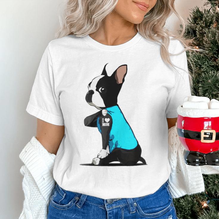 Boston Terrier Tattoos I Love Mom Unisex T-Shirt, Boston Terrier Mom Shirts, gift for family, gift for coworker