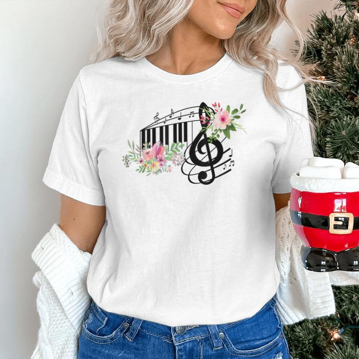 Cut Music Teacher Shirt With a Piano Keys Notes And Flowers Unisex T-Shirt, gift for family, gift for coworker Cut Music Teacher Shirt With a Piano Keys Notes And Flowers Unisex T-Shirt, gift for family, gift for coworker