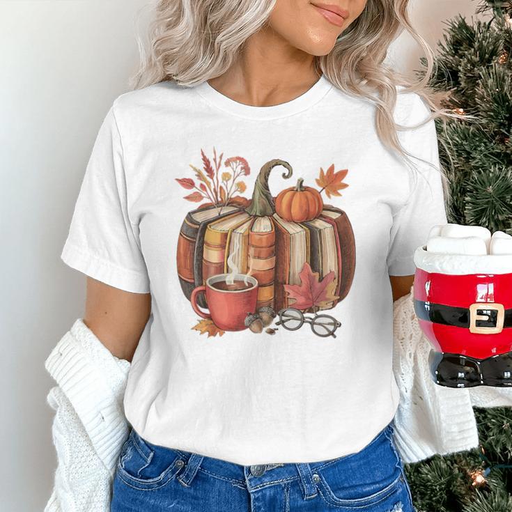 Fall Book Pumpkin Retro Reading Halloween Teacher Unisex T-Shirt, gift for family, gift for coworker