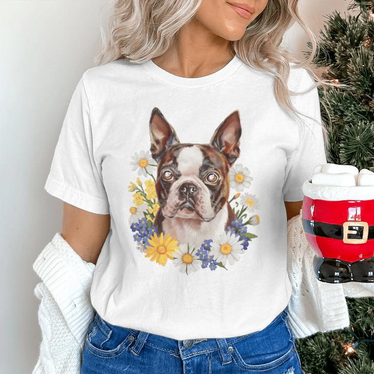 Floral Boston Terrier Unisex T-Shirt, gift for family, gift for coworker