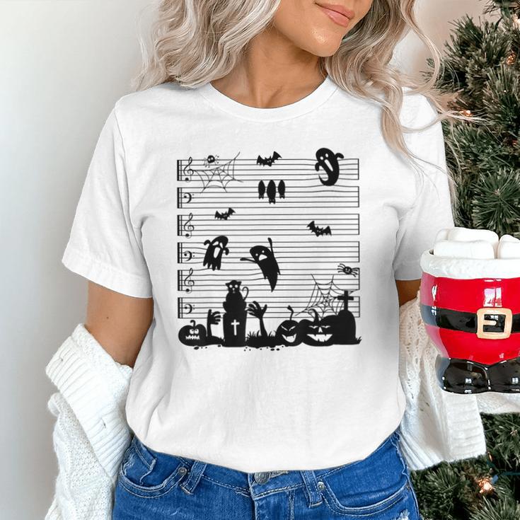 Halloween Music Note Clefs Spooky Ghost For Music Teacher Unisex T-Shirt, gift for family, gift for coworker