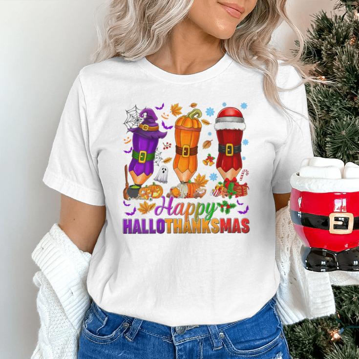 Happy Hallothanksmas Halloween Thanksgiving Pencils Teachers Unisex T-Shirt, gift for family, gift for coworker Happy Hallothanksmas Halloween Thanksgiving Pencils Teachers Unisex T-Shirt, gift for family, gift for coworker