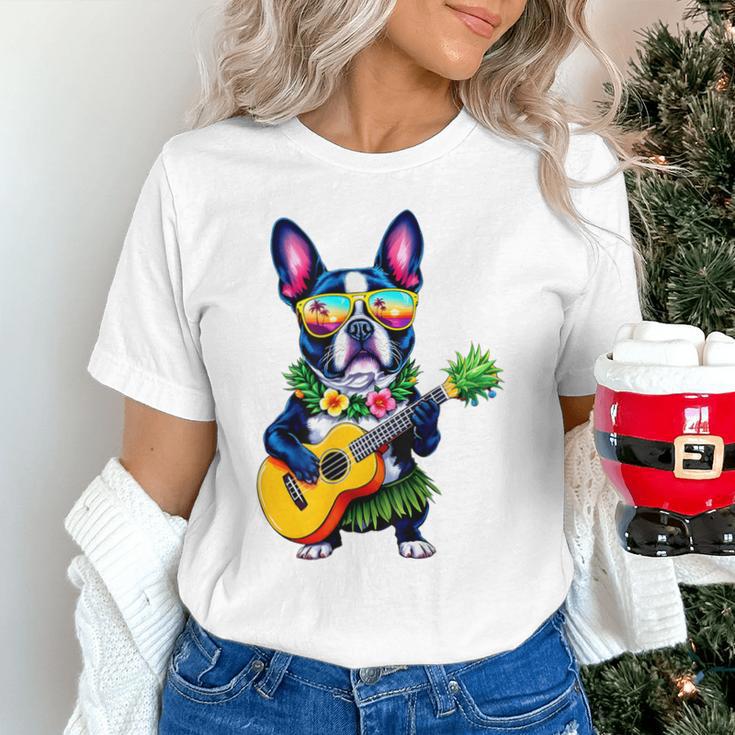 Hawaiian Boston Terrier & Pineapple Ukulele Summer Vacation Unisex T-Shirt, gift for family, gift for coworker