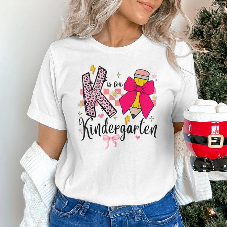 K Is For Kindergarten Teacher Coquette Bow Back To School Unisex T-Shirt, gift for family, gift for coworker