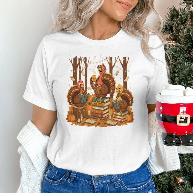 Librarian Turkey Reading Book Fall Thanksgiving Teacher Book Unisex T-Shirt, gift for family, gift for coworker