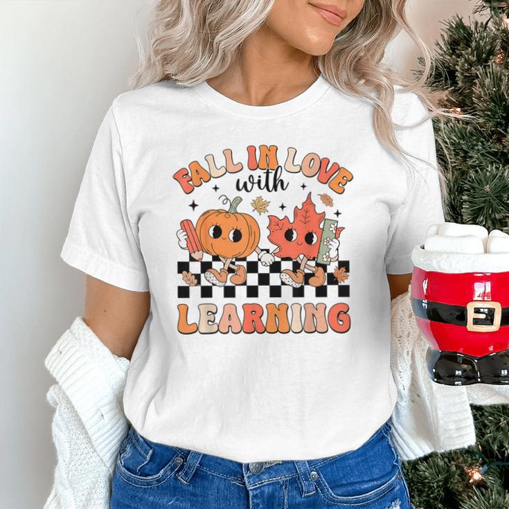 Retro Fall In Love With Learning Autumn Pumpkin Teacher Unisex T-Shirt, gift for family, gift for coworker Retro Fall In Love With Learning Autumn Pumpkin Teacher Unisex T-Shirt, gift for family, gift for coworker