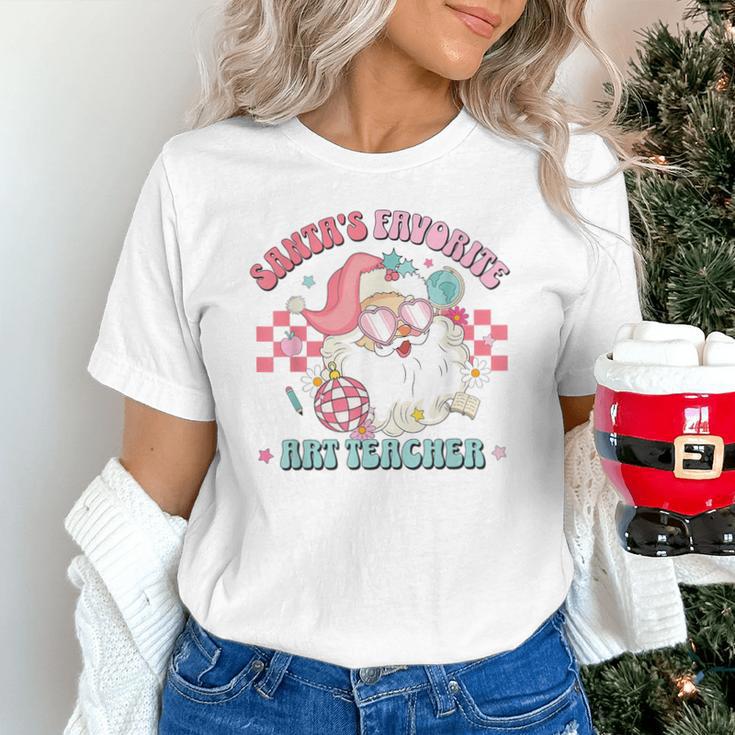 Retro Pink Christmas Santa's Favorite Art Teacher Artist Unisex T-Shirt, gift for family, gift for coworker