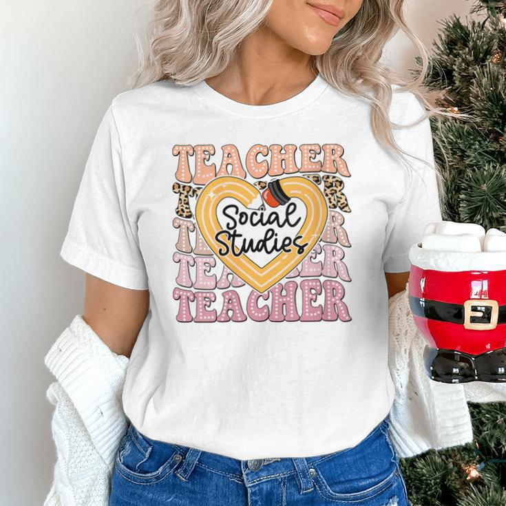 Social Studies Teacher Pencil Heart Leopard Back To School Unisex T-Shirt, gift for family, gift for coworker Social Studies Teacher Pencil Heart Leopard Back To School Unisex T-Shirt, gift for family, gift for coworker