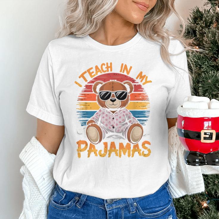 I Teach In My Pajamas Teacher Sunset Bear Retro Unisex T-Shirt, gift for family, gift for coworker