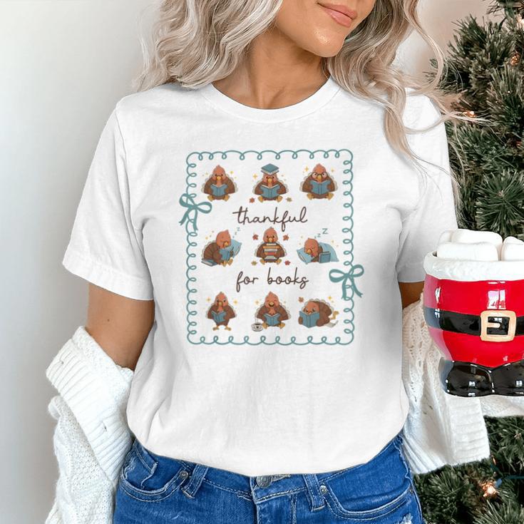 Thankful For Books Turkey Reading Book Lovers Fall Teacher Unisex T-Shirt, gift for family, gift for coworker