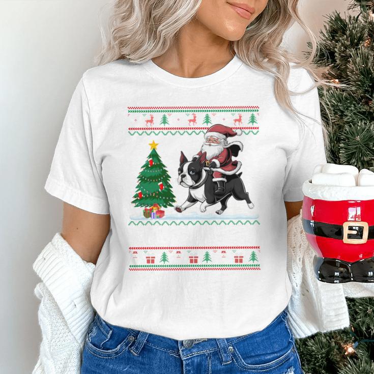 Xmas Tree Lighting Santa Riding Boston Terrier Christmas Unisex T-Shirt, Boston Terrier Christmas Shirts, Boston Terrier Riding Shirts, gift for family, gift for coworker