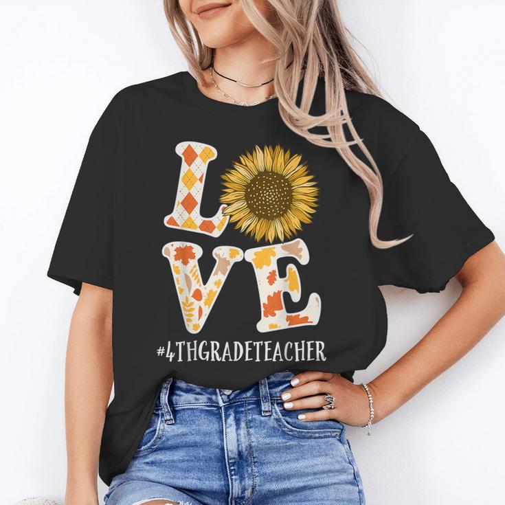 4th Grade Teacher Love Autumn Fall Sunflower Appreciation Women's T-Shirt
