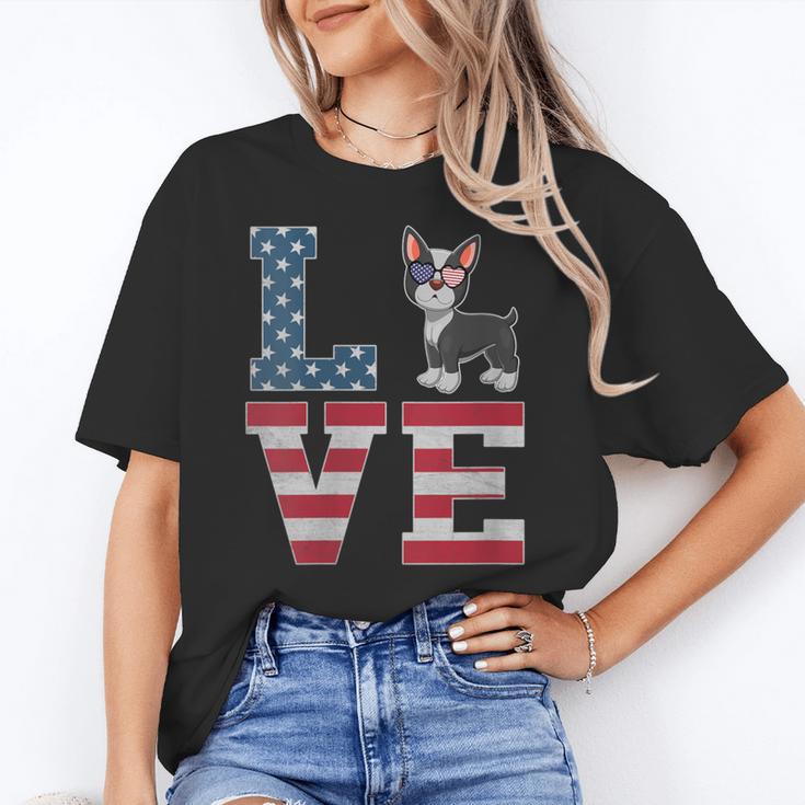 4th Of July Decor Patriotic LOVE Boston Terrier USA Flag Women's T-Shirt